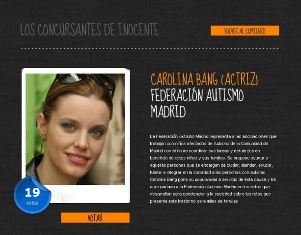 ¡¡Vota por Autismo Madrid y Carolina Bang en los Premios Inocente, Inocente!!