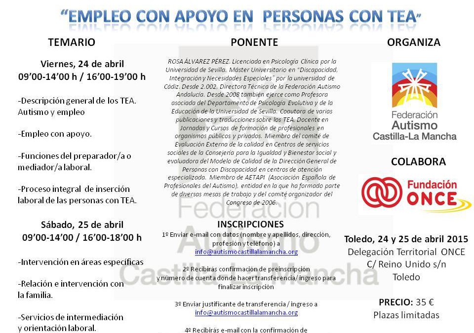 Federación Autismo Castilla-La Mancha organiza el Curso ‘Empleo con apoyo en personas con TEA’