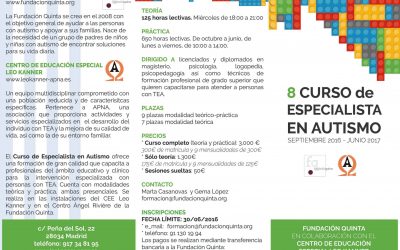 8º Curso de Formación de Especialista en Autismo de la Fundación Quinta y el CEE Leo Kanner