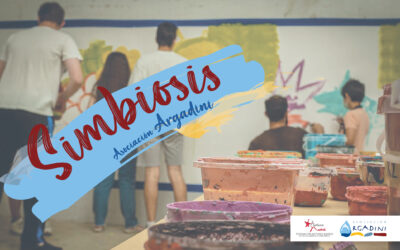 Maravilloso mural participativo realizado en el taller Simbiosis con Argadini y Boa Mistura