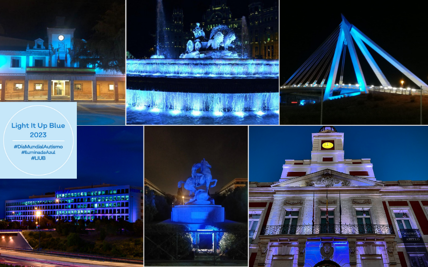 Decenas de edificios se iluminan de azul en la Comunidad de Madrid