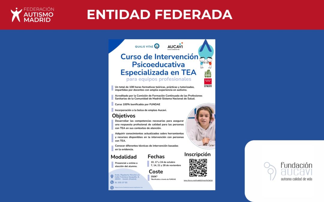 Curso de Intervención Psicoeducativa Especializada en TEA de Fundación Aucavi en colaboración con Qualis Vitae