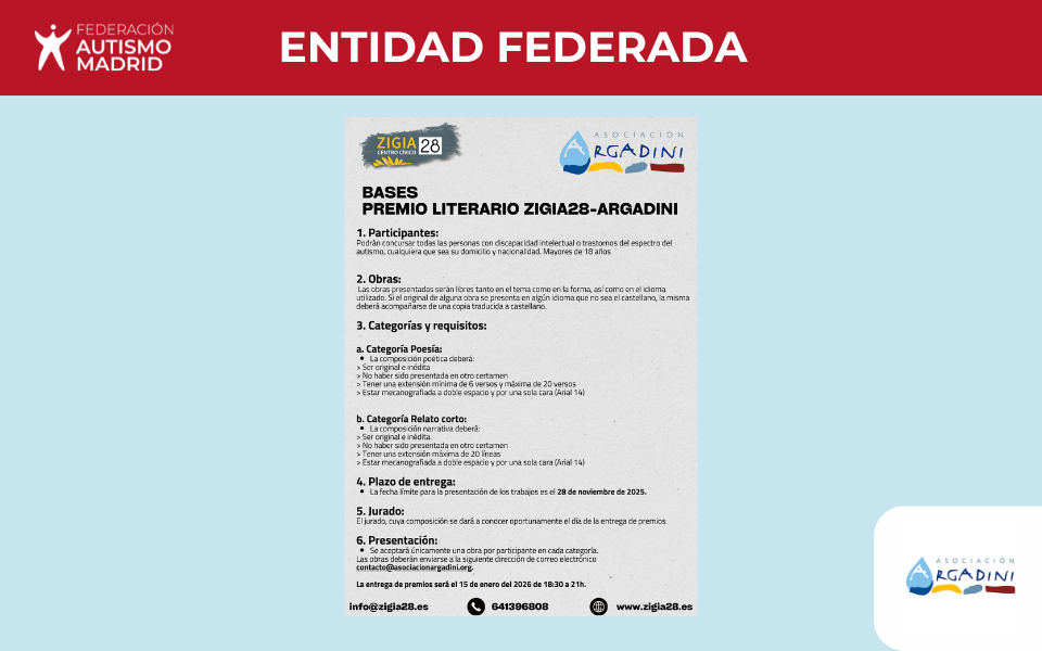 Nueva convocatoria de los premios literarios de Argadini y Zigia28 para personas con autismo